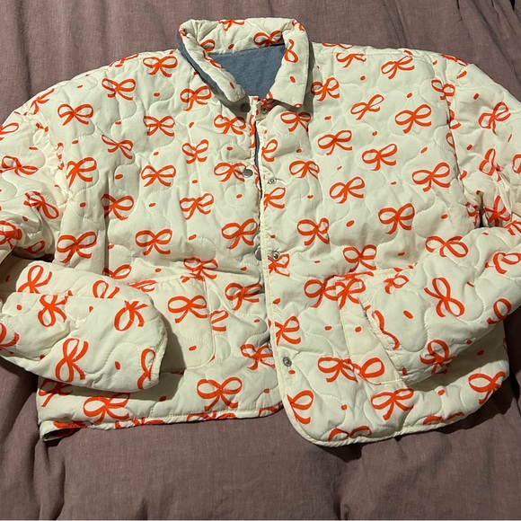 Maisonette Women's Candice Reversible Jacket, Chambray & Bows Size XL - Picture 1 of 5